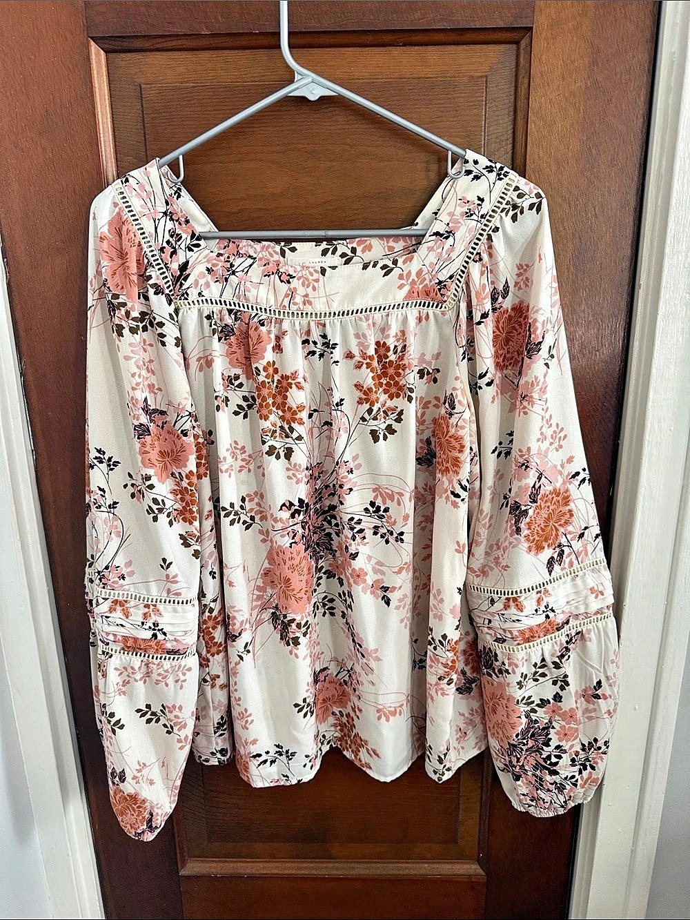 Lauren Conrad Floral Square Neck Blouse in Pink & Cream Like New